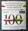 100 rocznica relacji dyplomatycznych Polski i Brazylii z grnym napisem z arkusika czysty